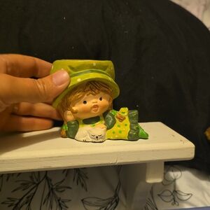 Cute Green Figurine with Cat